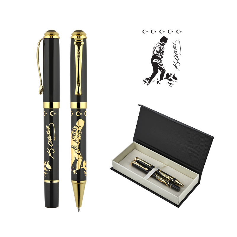 Metal Kabartmalı Roller - Tükenmez Kalem Seti