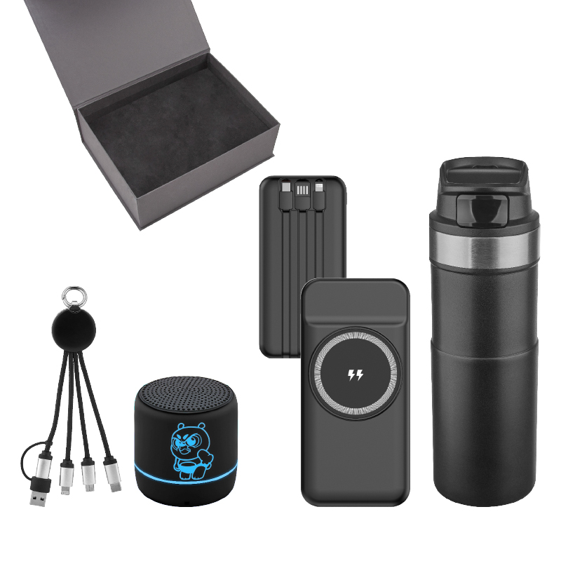 10.000 mAh Powerbank, Çoklu Şarj Kablosu, Hoparlör, 400ml Termos Hediye Seti