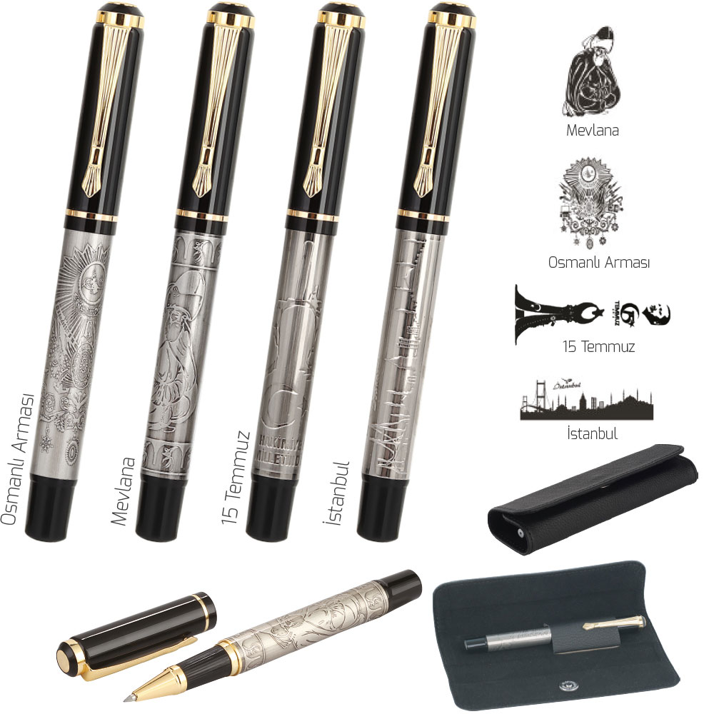 Metal Tekli Kabartmalı Roller Kalem Seti