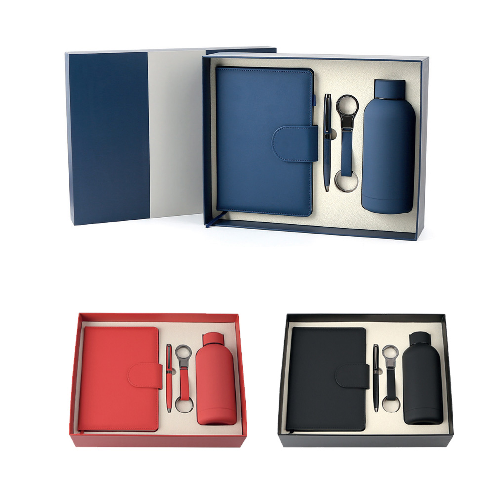 350 ml Rubber Gövde Termos, Termo Deri Defter, Metal Kalem, Anahtarlık Hediye Seti