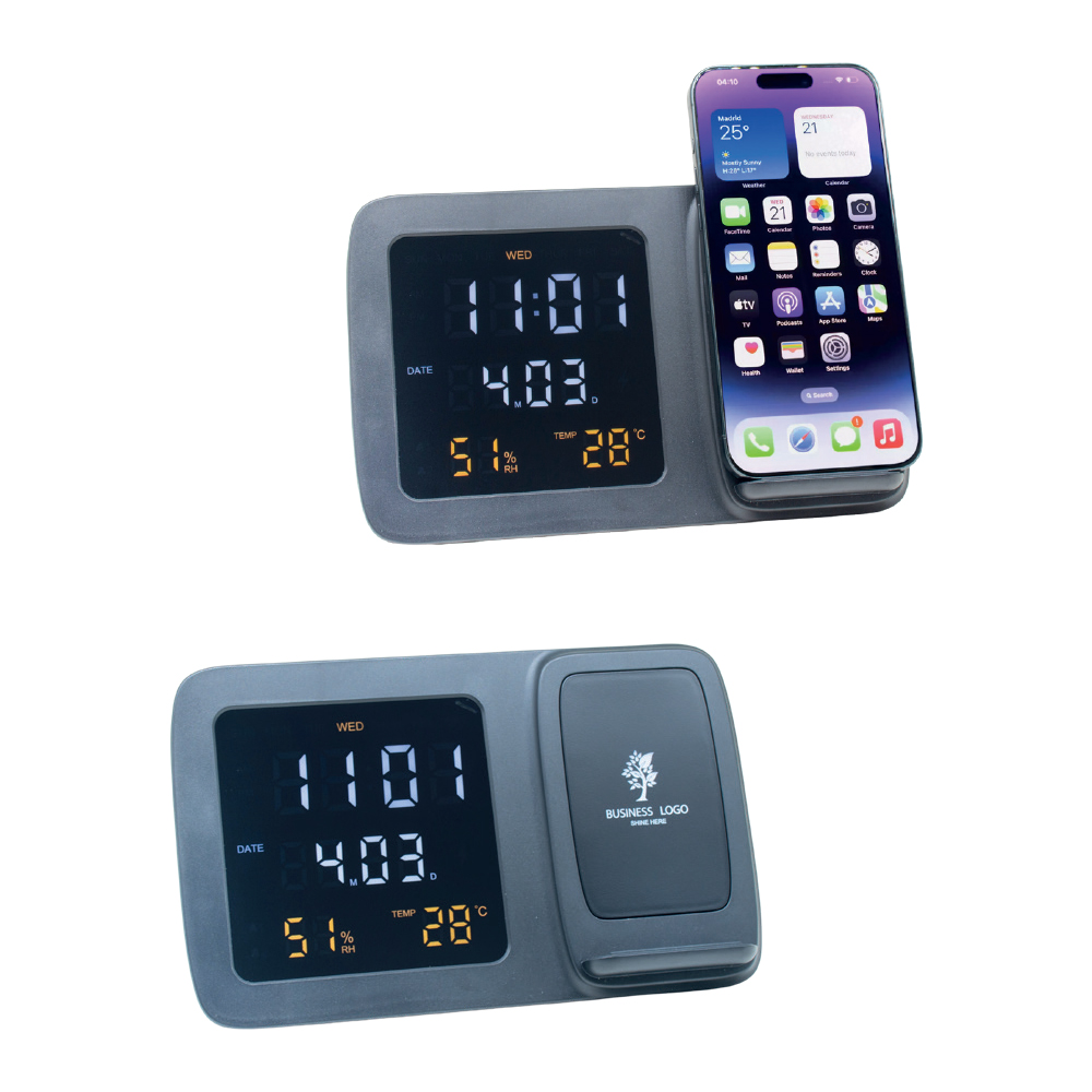 Masaüstü Dijital Saat Kablosuz Şarj İstasyonu