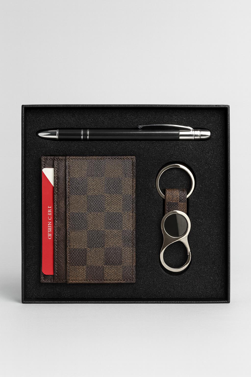 Deri Kartlık, Metal Kalem, Anahtarlık Hediye Seti