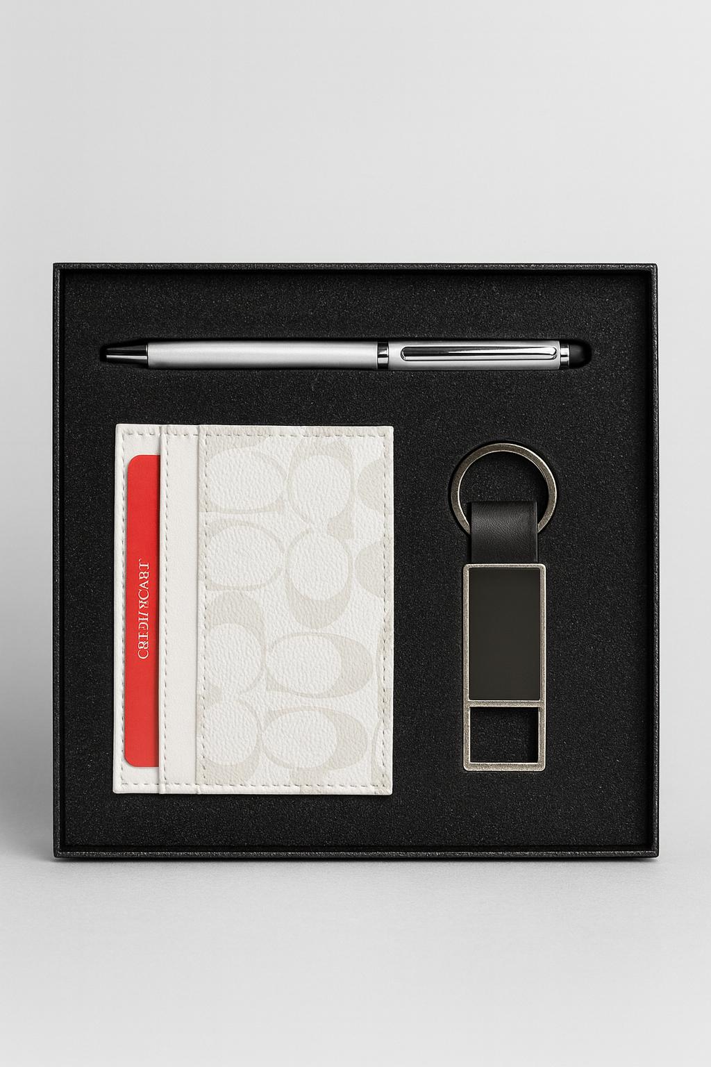 Deri Kartlık, Metal Kalem, Anahtarlık Hediye Seti